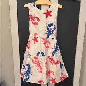Crewcuts Girls 6  White Sleeveless Dress with Red & Blue Lobster Print